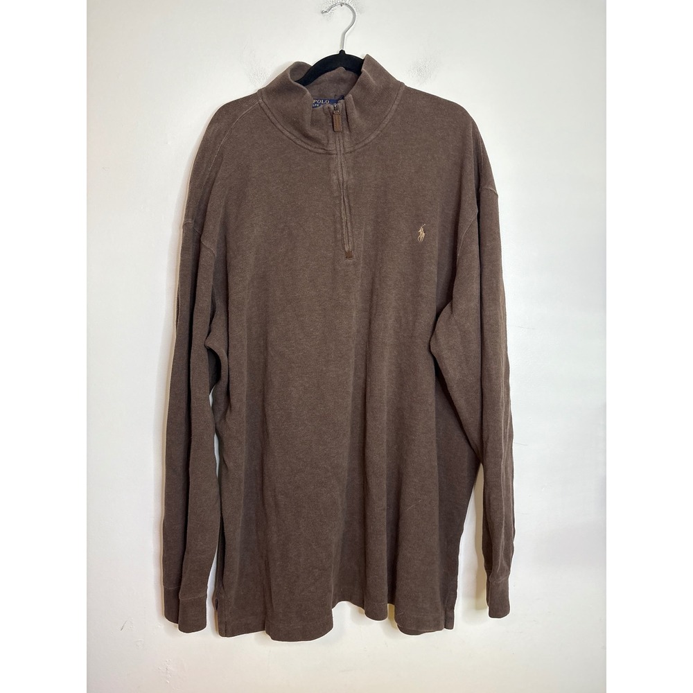 Polo Ralph Lauren Mens 2XLT Brown Cotton Quarter Zip Pullover Sweater Tall